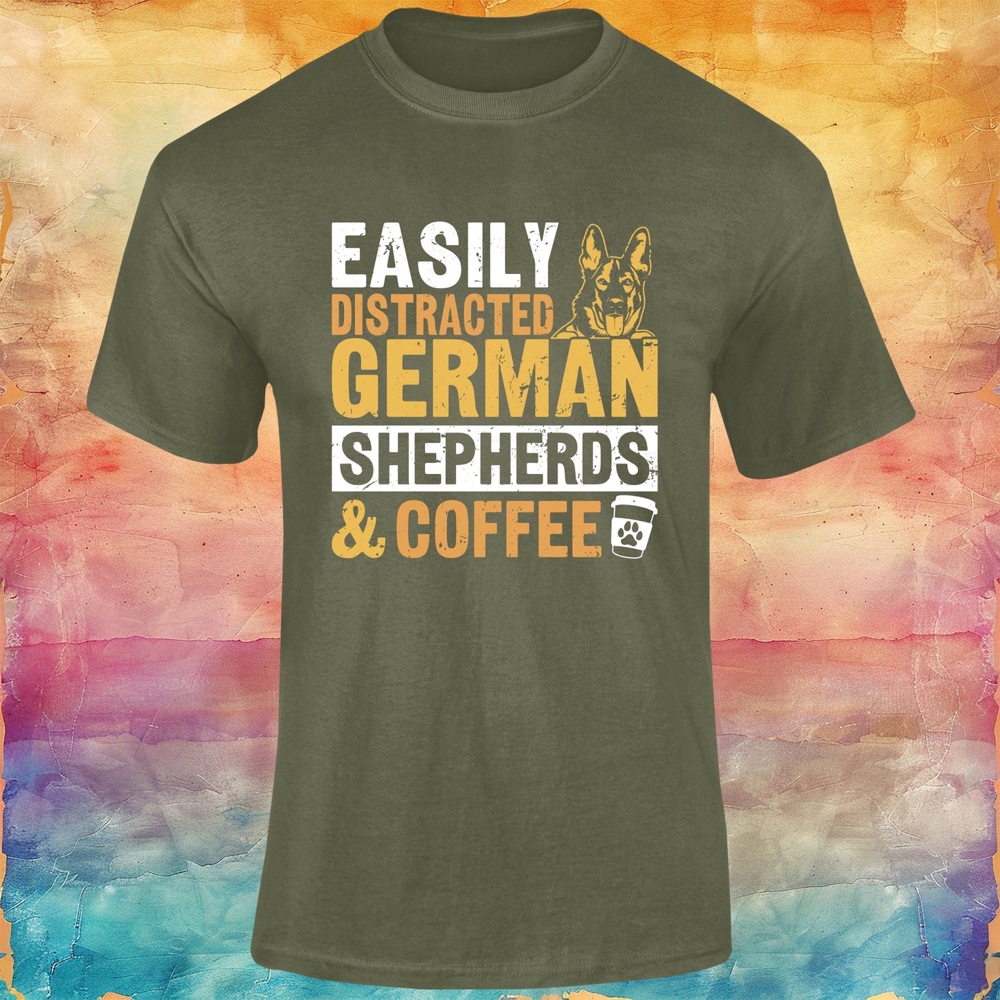Easily Distracted by German Shepherds and Coffee Unisex Softstyle Tee