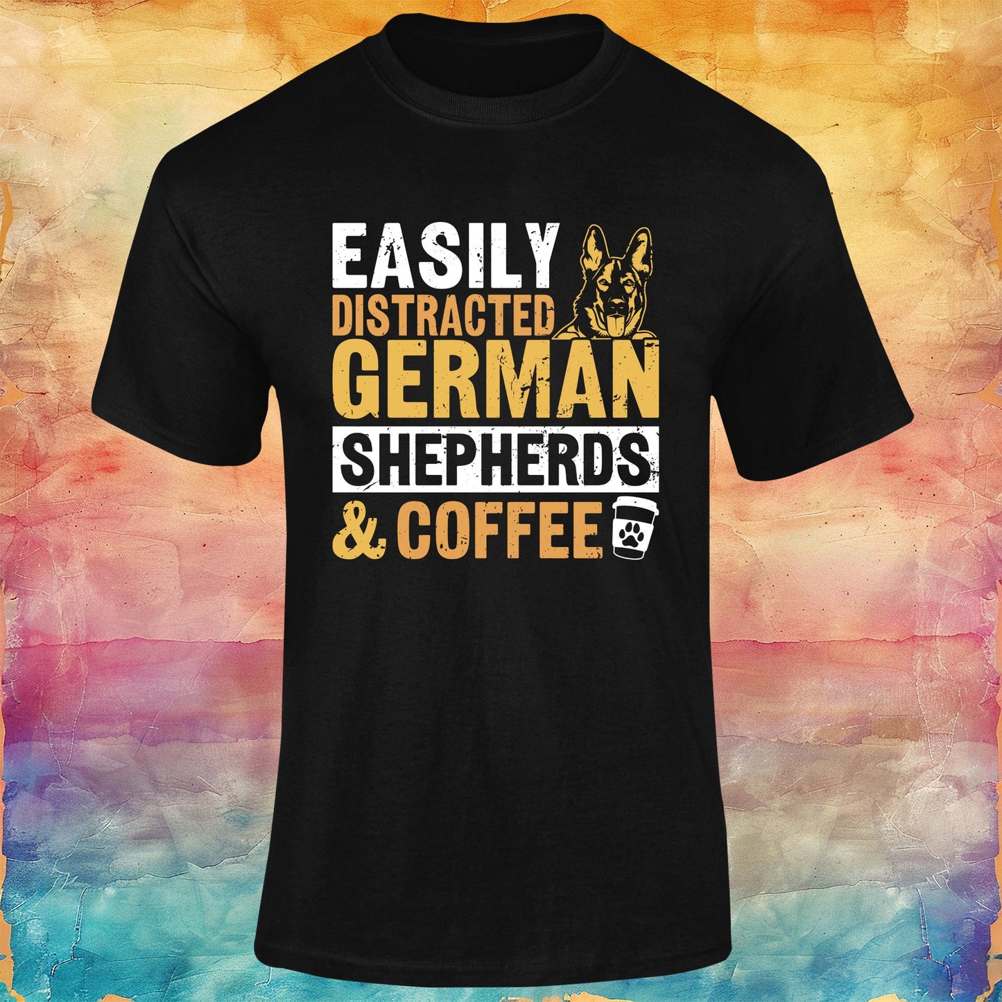 Easily Distracted by German Shepherds and Coffee Unisex Softstyle Tee