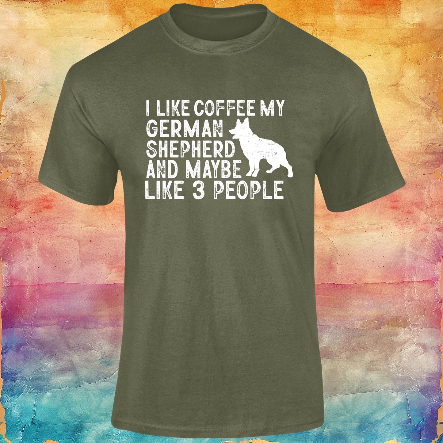 I Like Coffee, My German Shepherd and Maybe 3 People Unisex Softstyle Tee