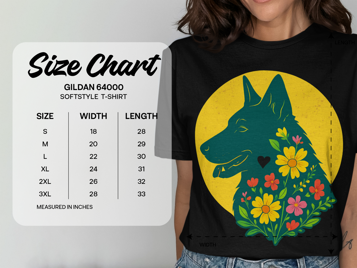Floral German Shepherd Silhouette Softstyle Tee
