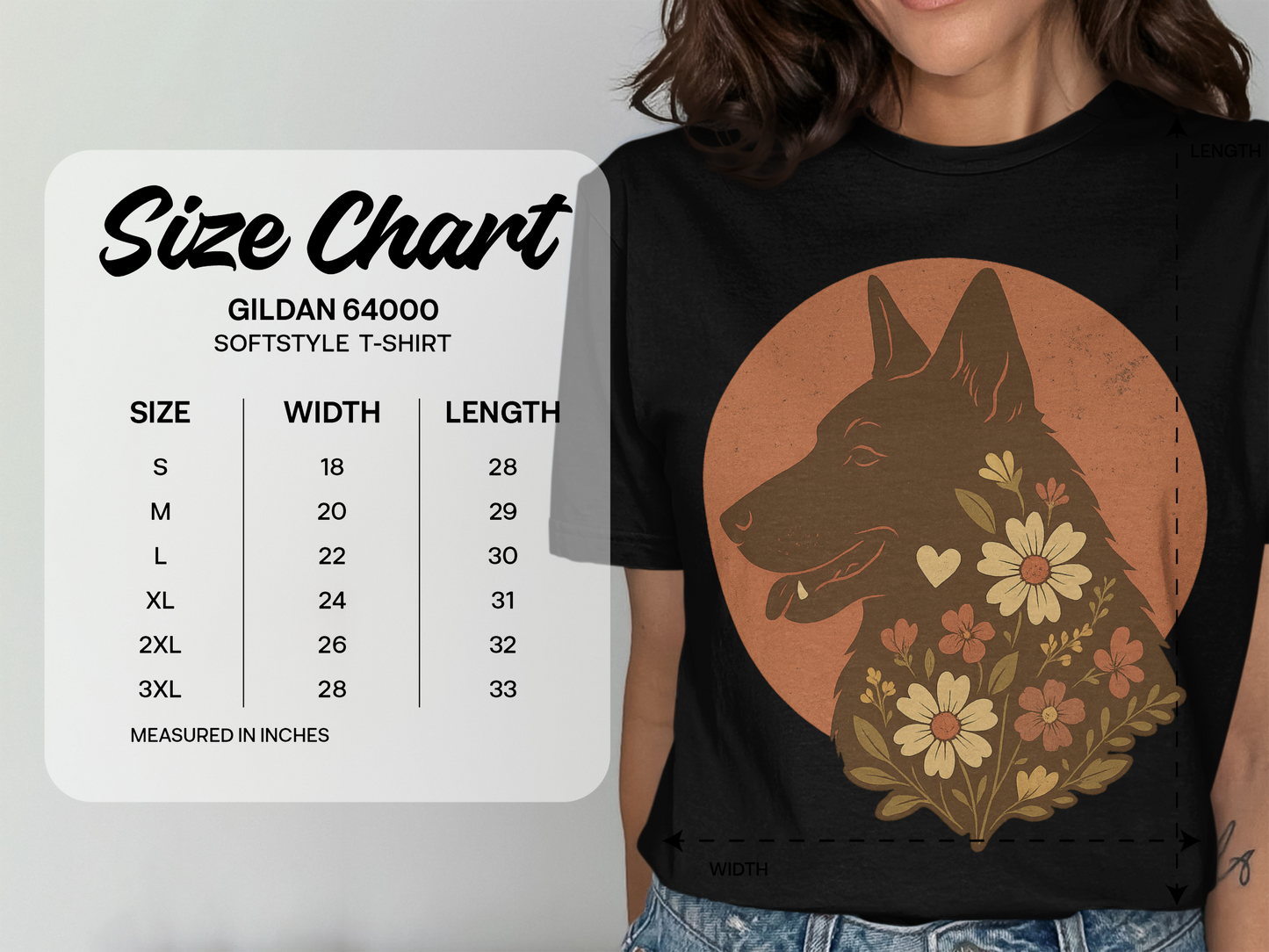 Retro Floral German Shepherd Silhouette Softstyle Tee
