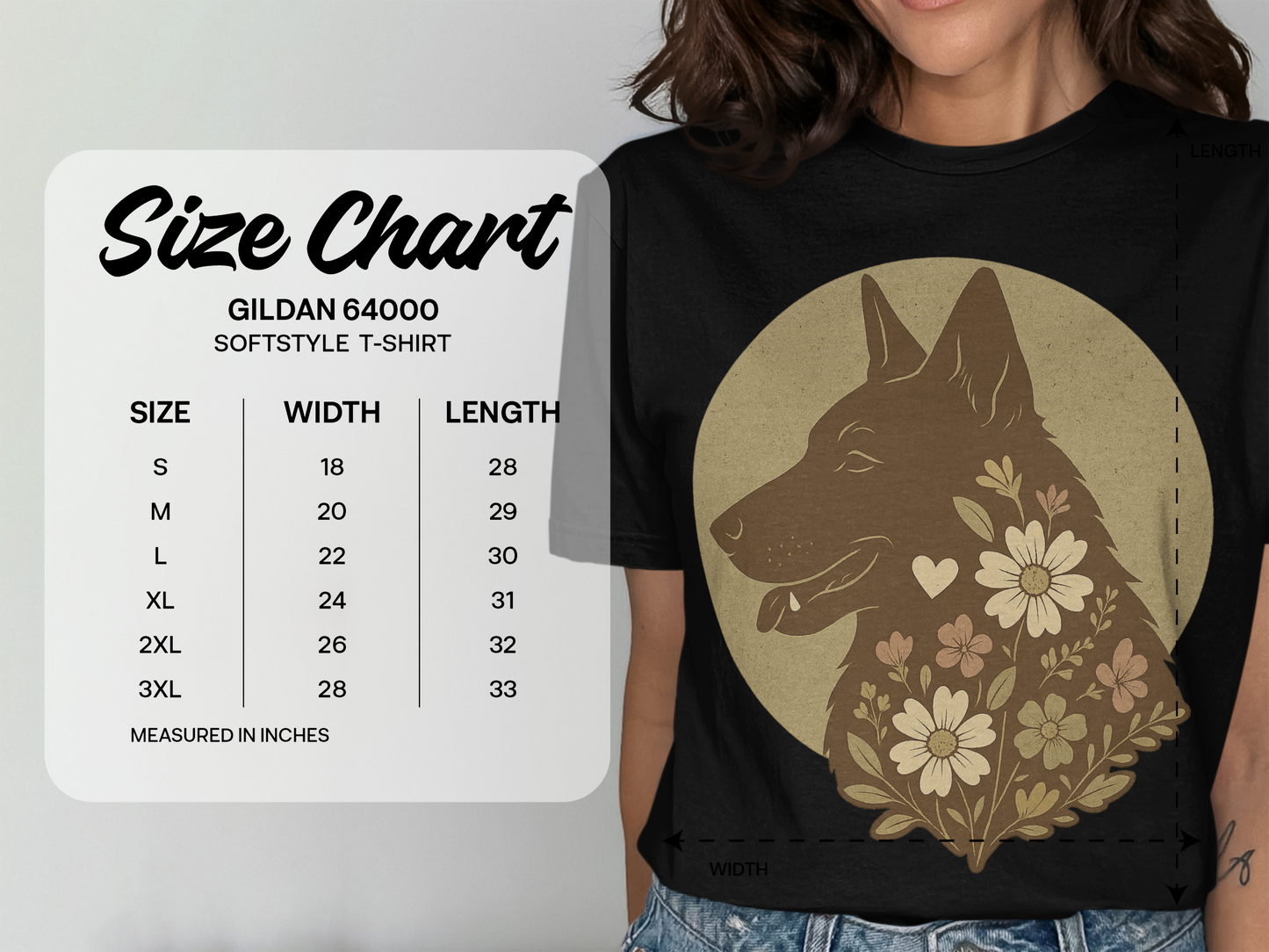 Vintage Floral German Shepherd Silhouette Softstyle Tee
