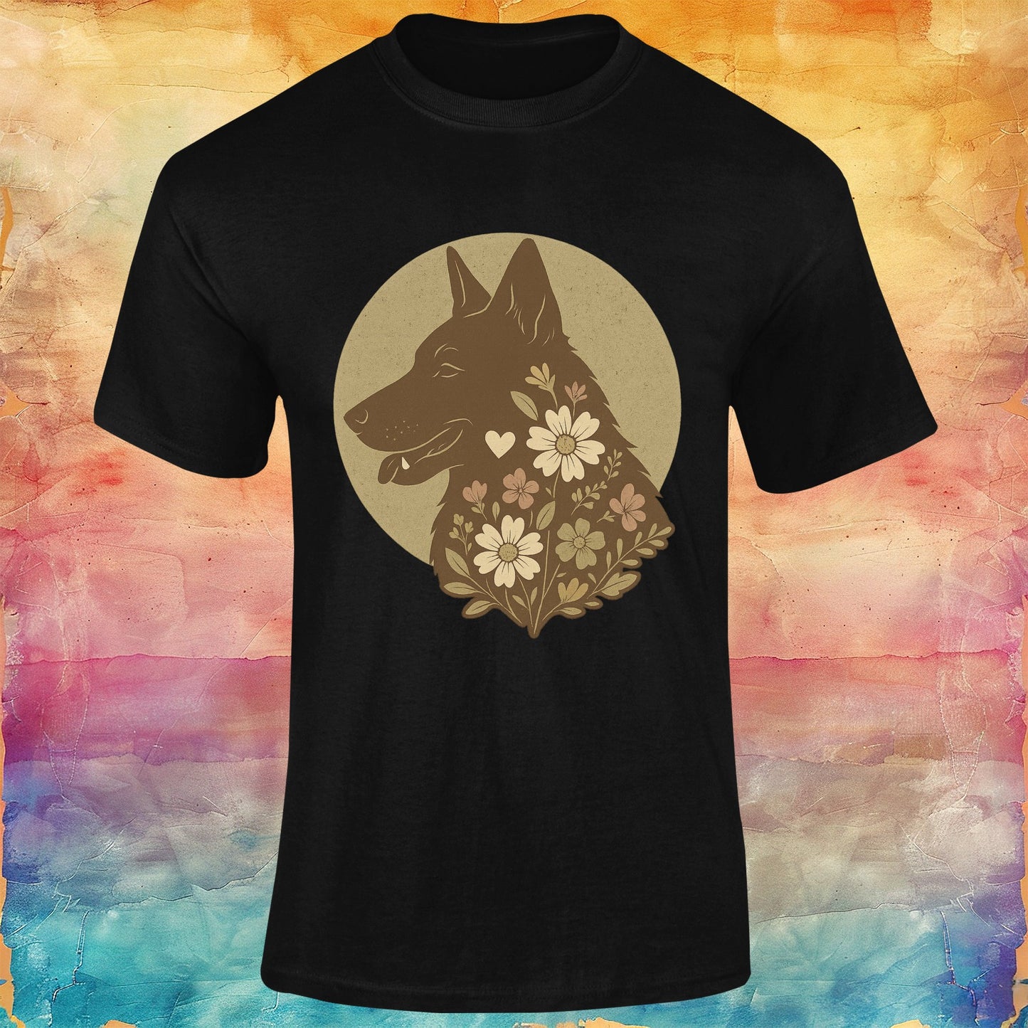 Vintage Floral German Shepherd Silhouette Softstyle Tee