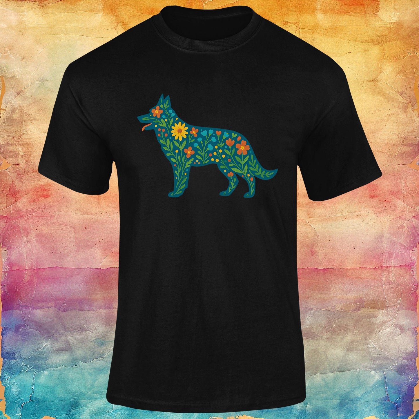 Floral German Shepherd Silhouette Soft style Tee