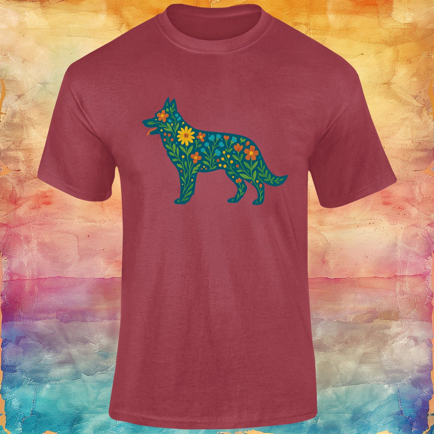 Floral German Shepherd Silhouette Soft style Tee