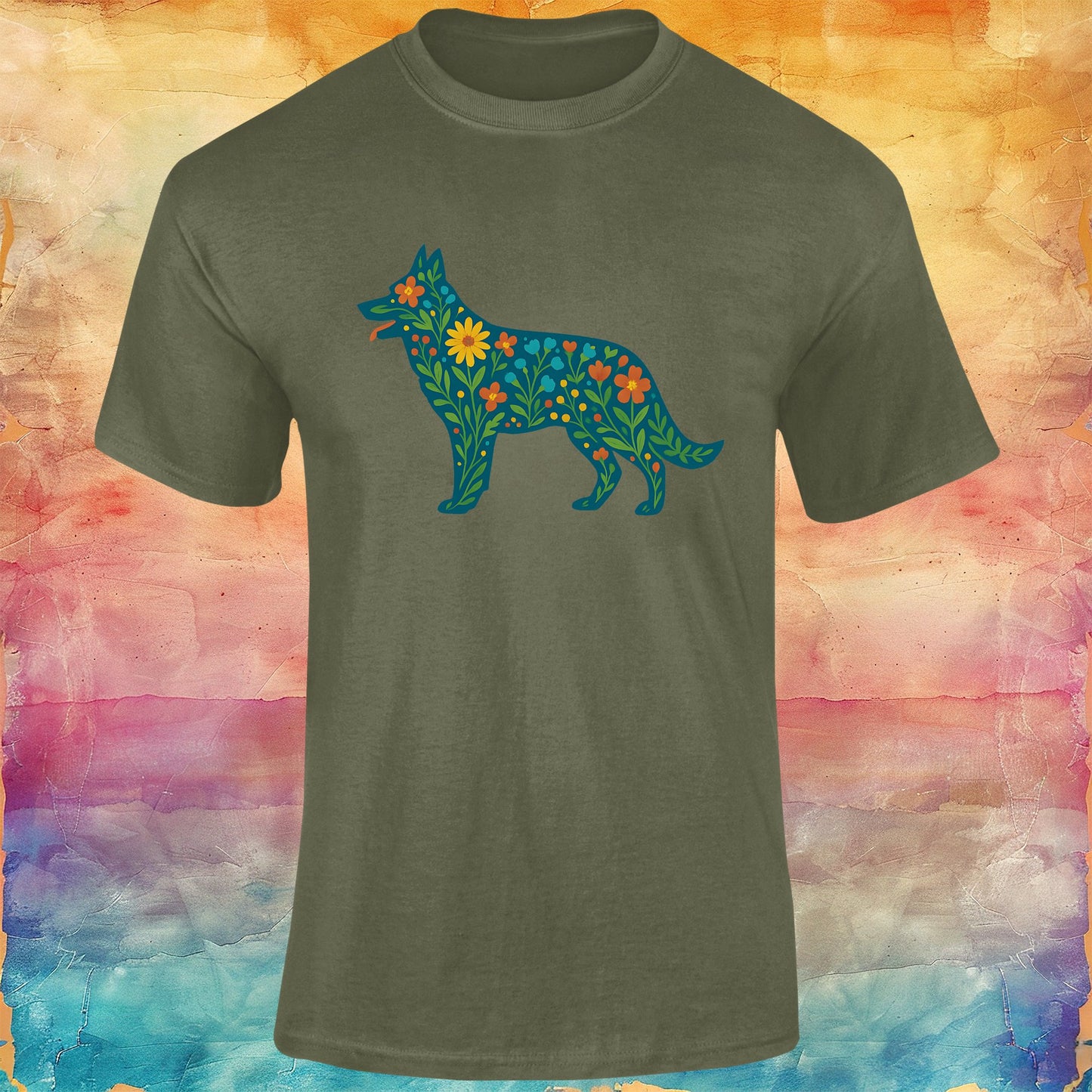 Floral German Shepherd Silhouette Soft style Tee
