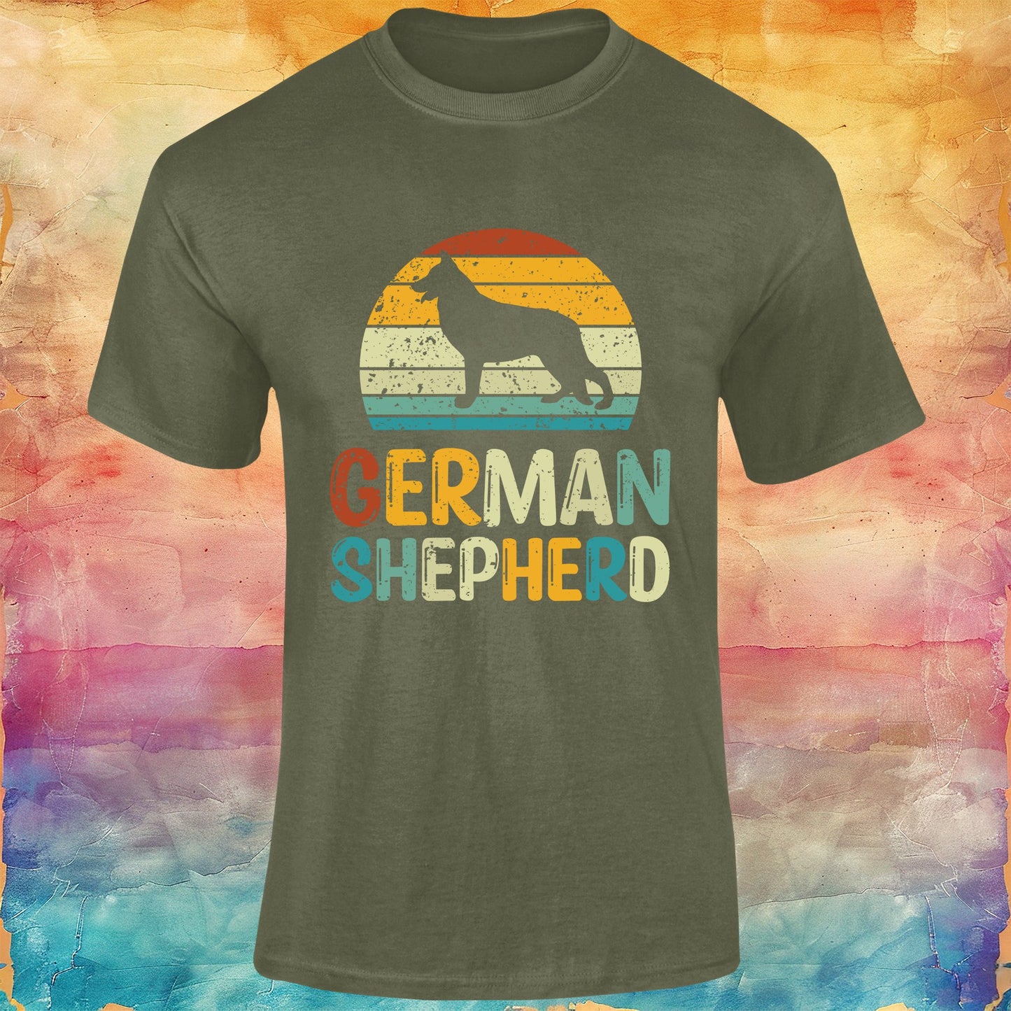German Shepherd Retro Sunset Unisex Softstyle Tee
