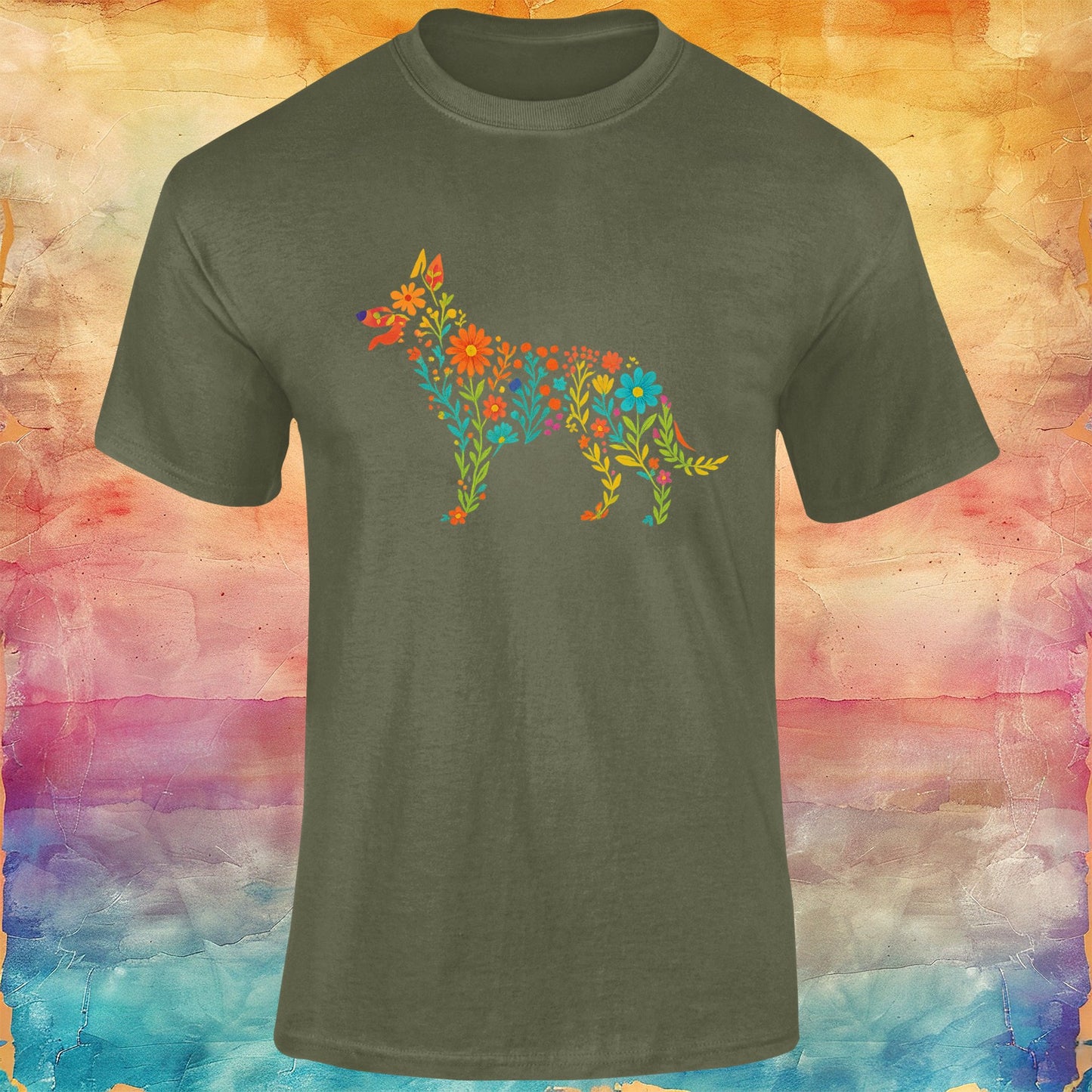 Floral German Shepherd Silhouette Softstyle Tee