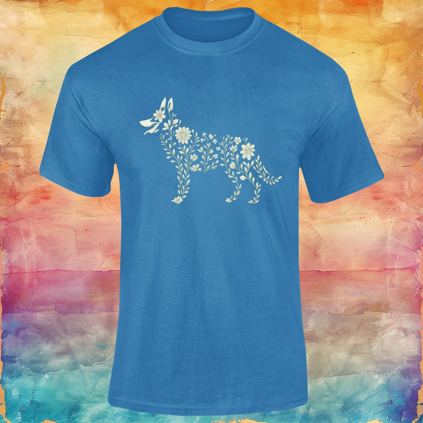 Floral German Shepherd Silhouette Softstyle Tee