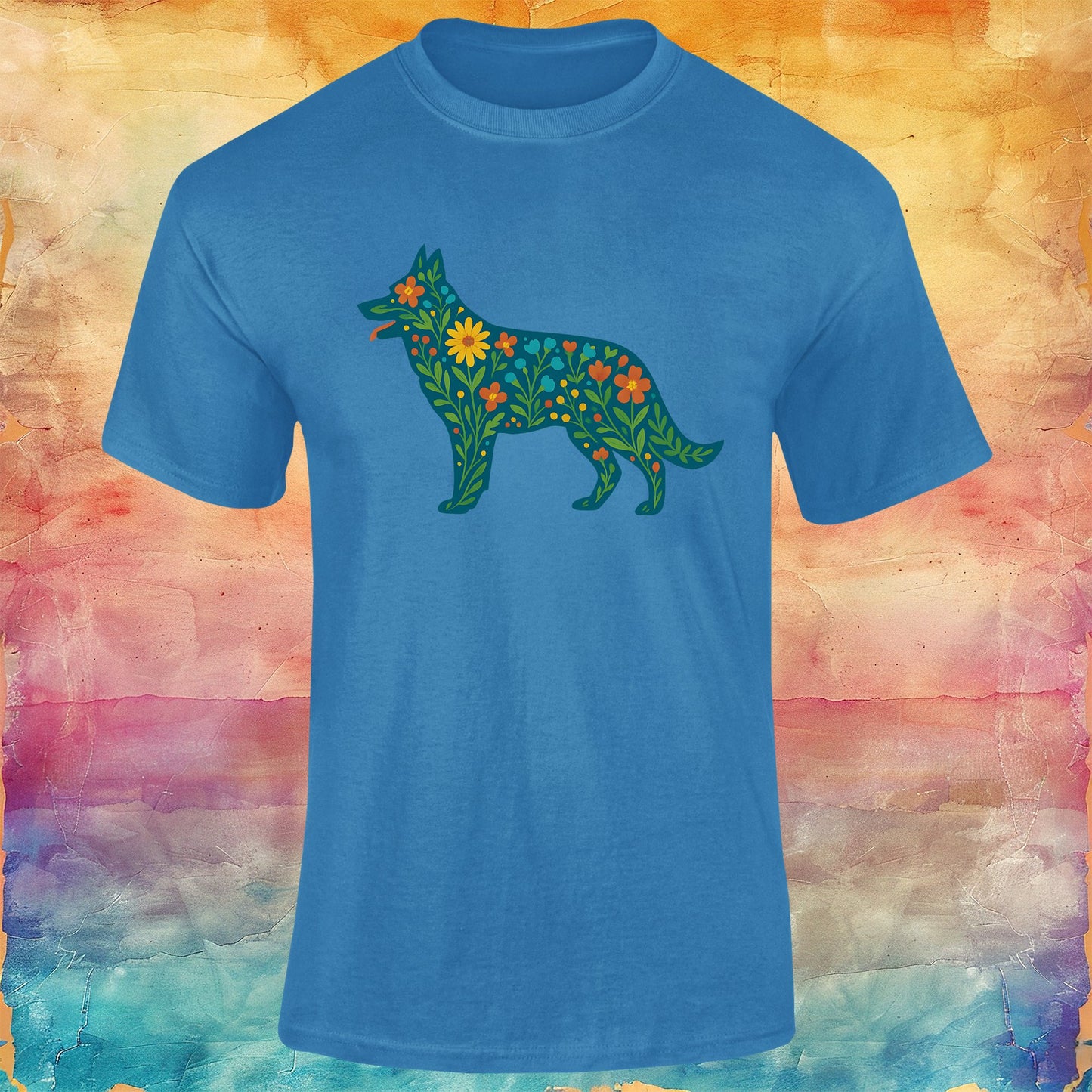 Floral German Shepherd Silhouette Soft style Tee