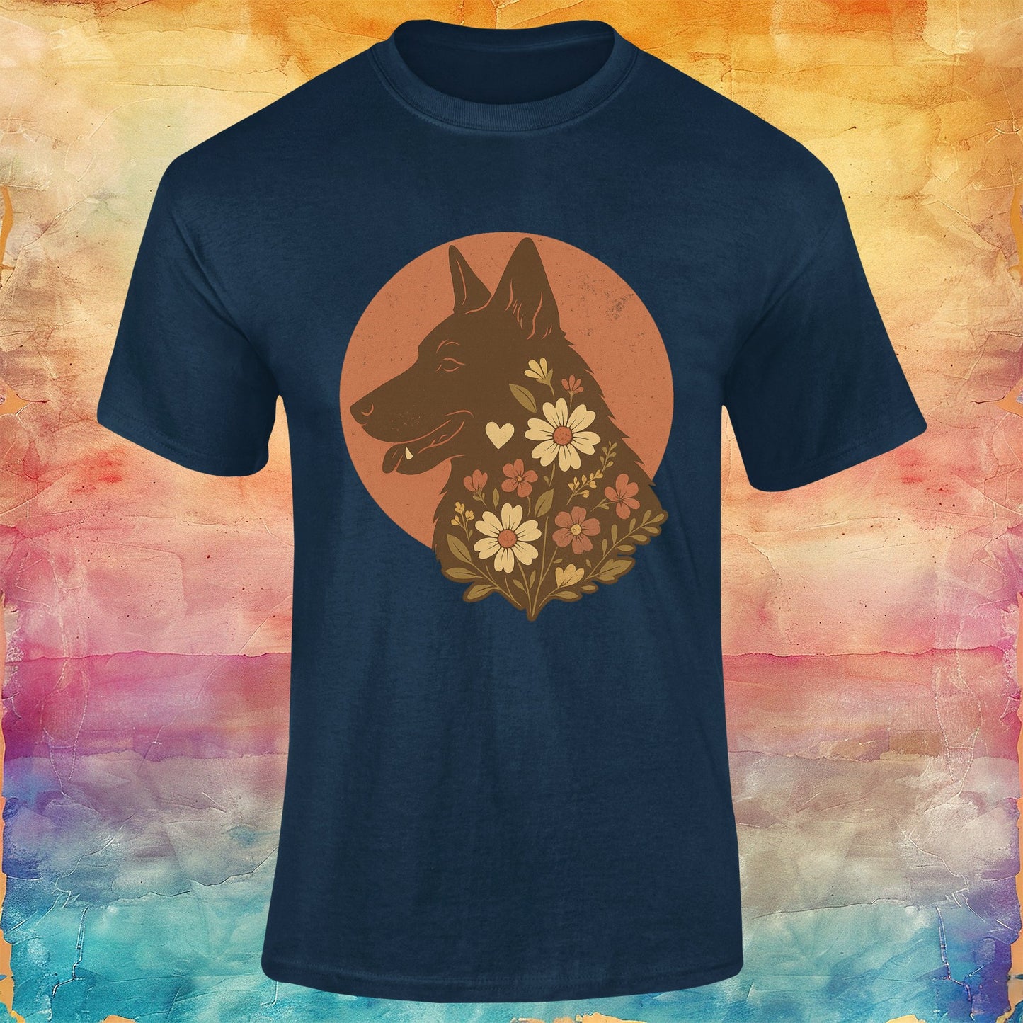 Retro Floral German Shepherd Silhouette Softstyle Tee