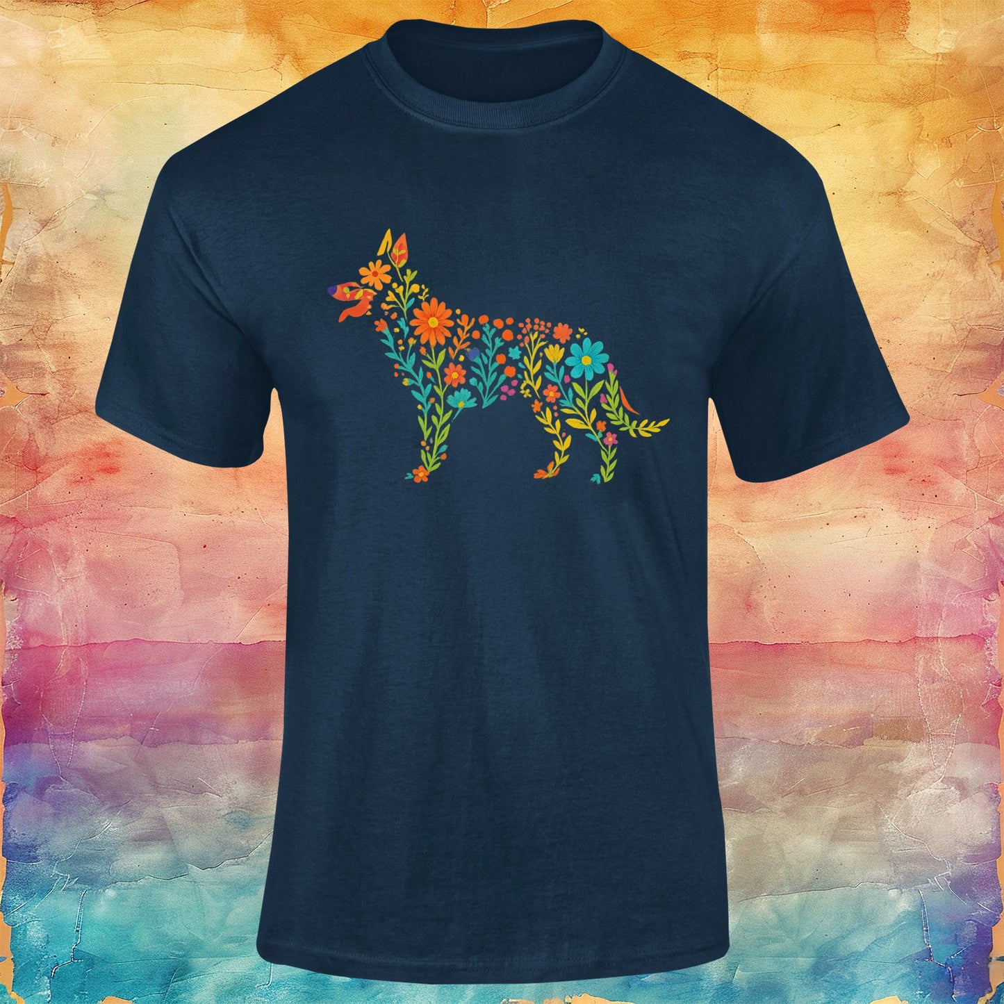Floral German Shepherd Silhouette Softstyle Tee