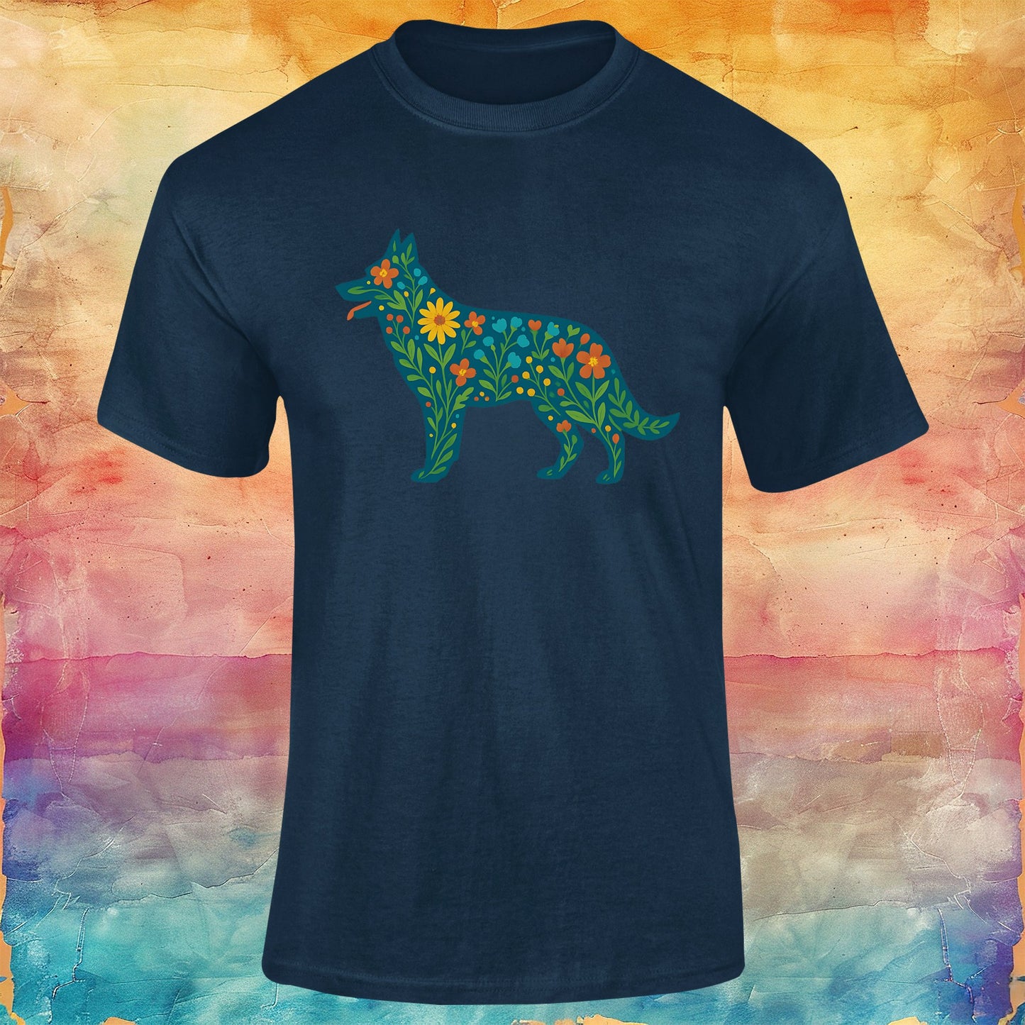 Floral German Shepherd Silhouette Soft style Tee