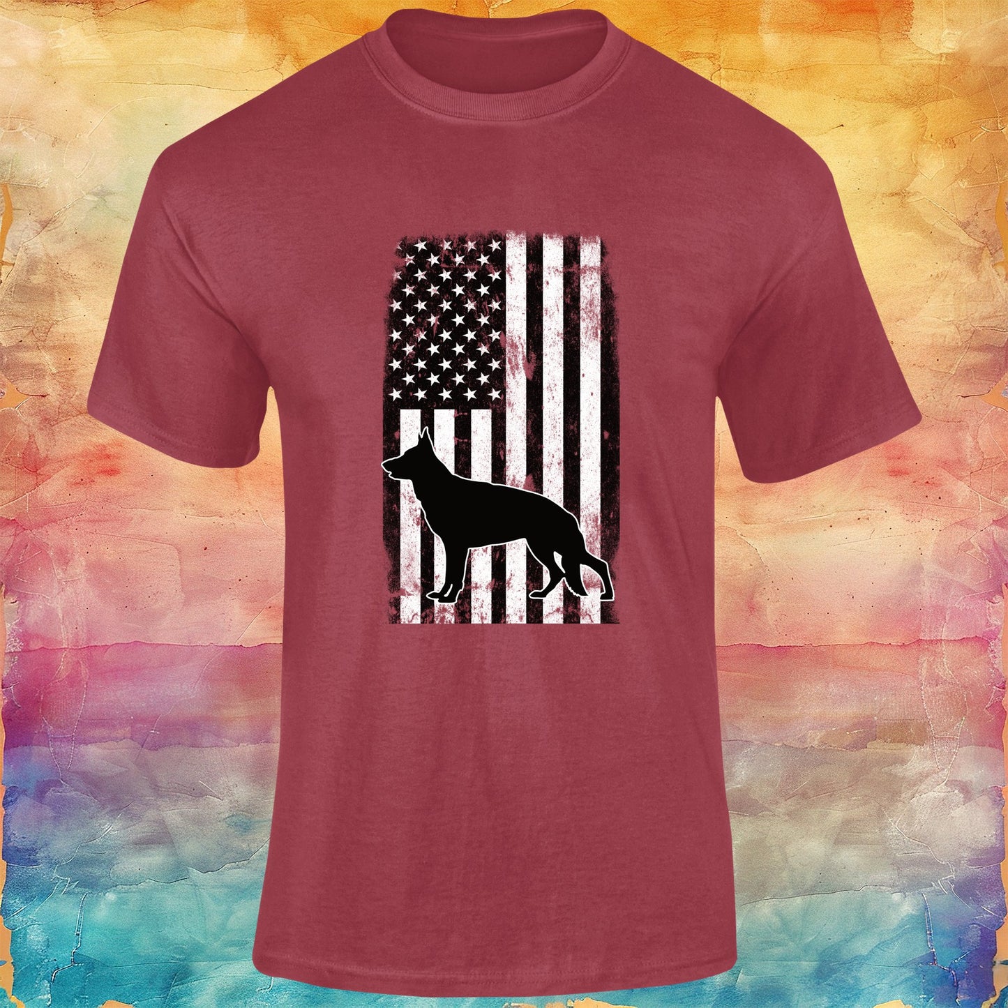 German Shepherd American Flag Unisex Softstyle Tee