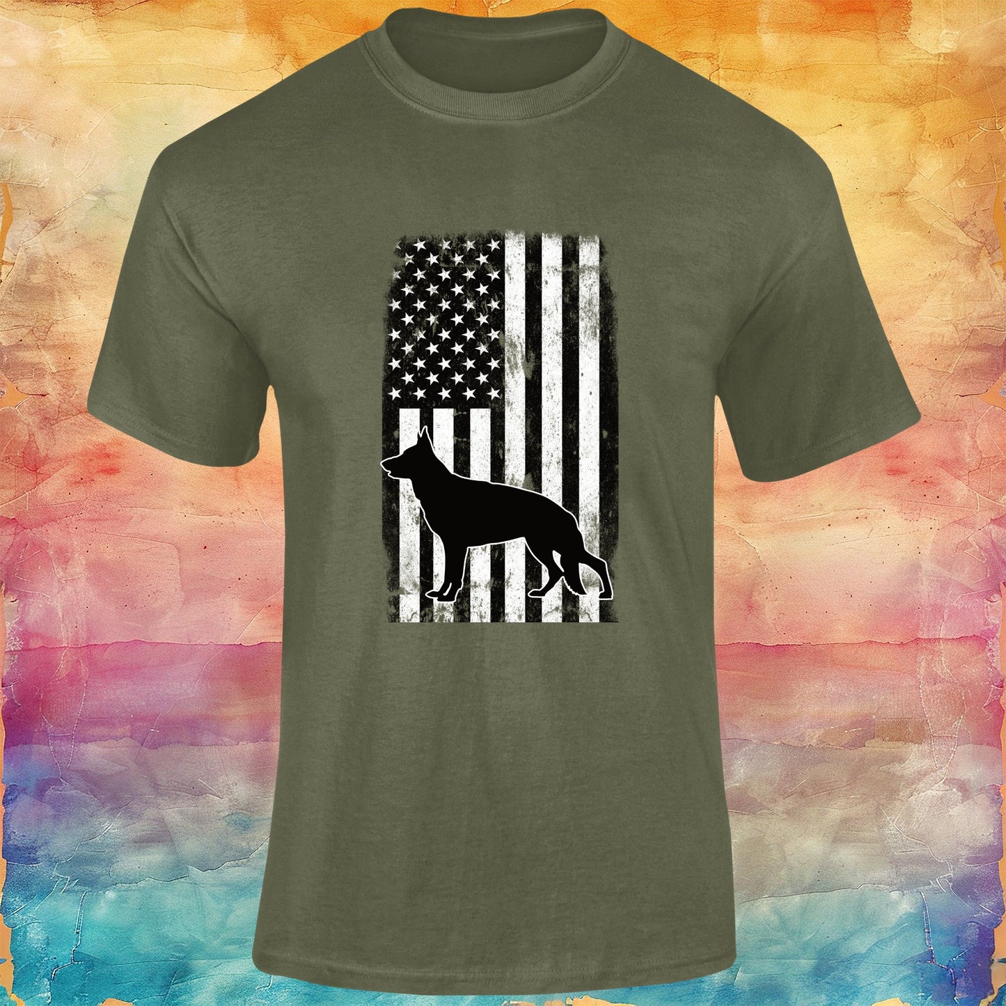 German Shepherd American Flag Unisex Softstyle Tee