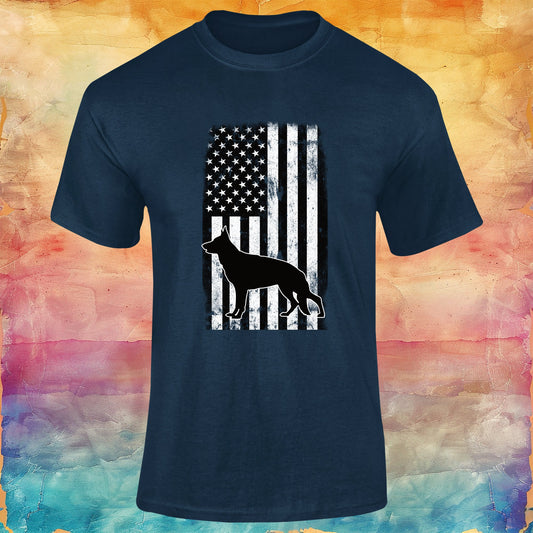 German Shepherd American Flag Unisex Softstyle Tee