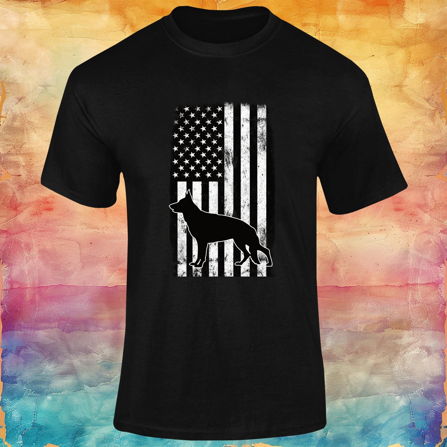 German Shepherd American Flag Unisex Softstyle Tee