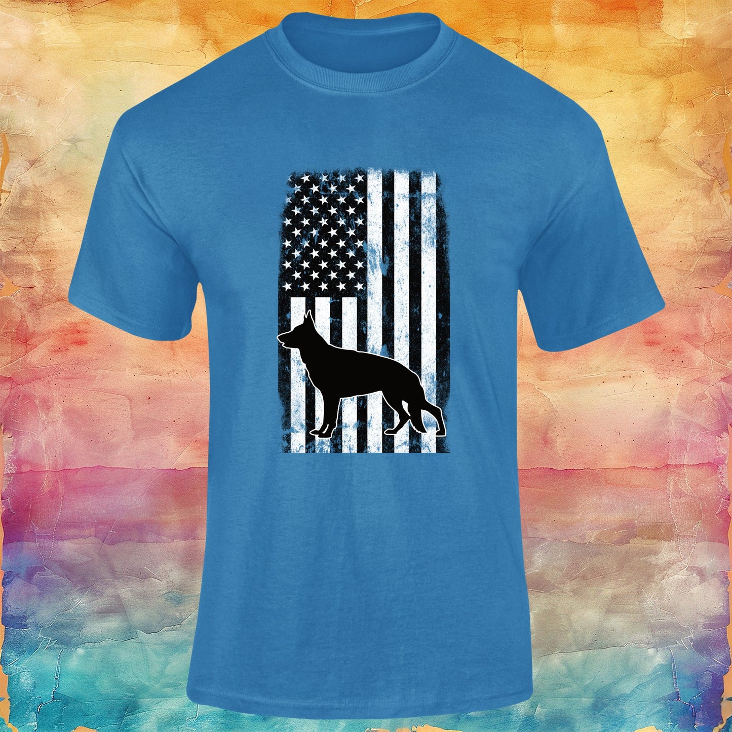 German Shepherd American Flag Unisex Softstyle Tee