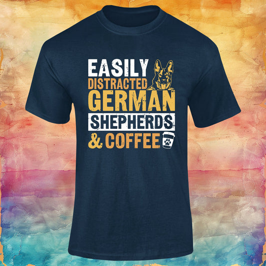 Easily Distracted by German Shepherds and Coffee Unisex Softstyle Tee