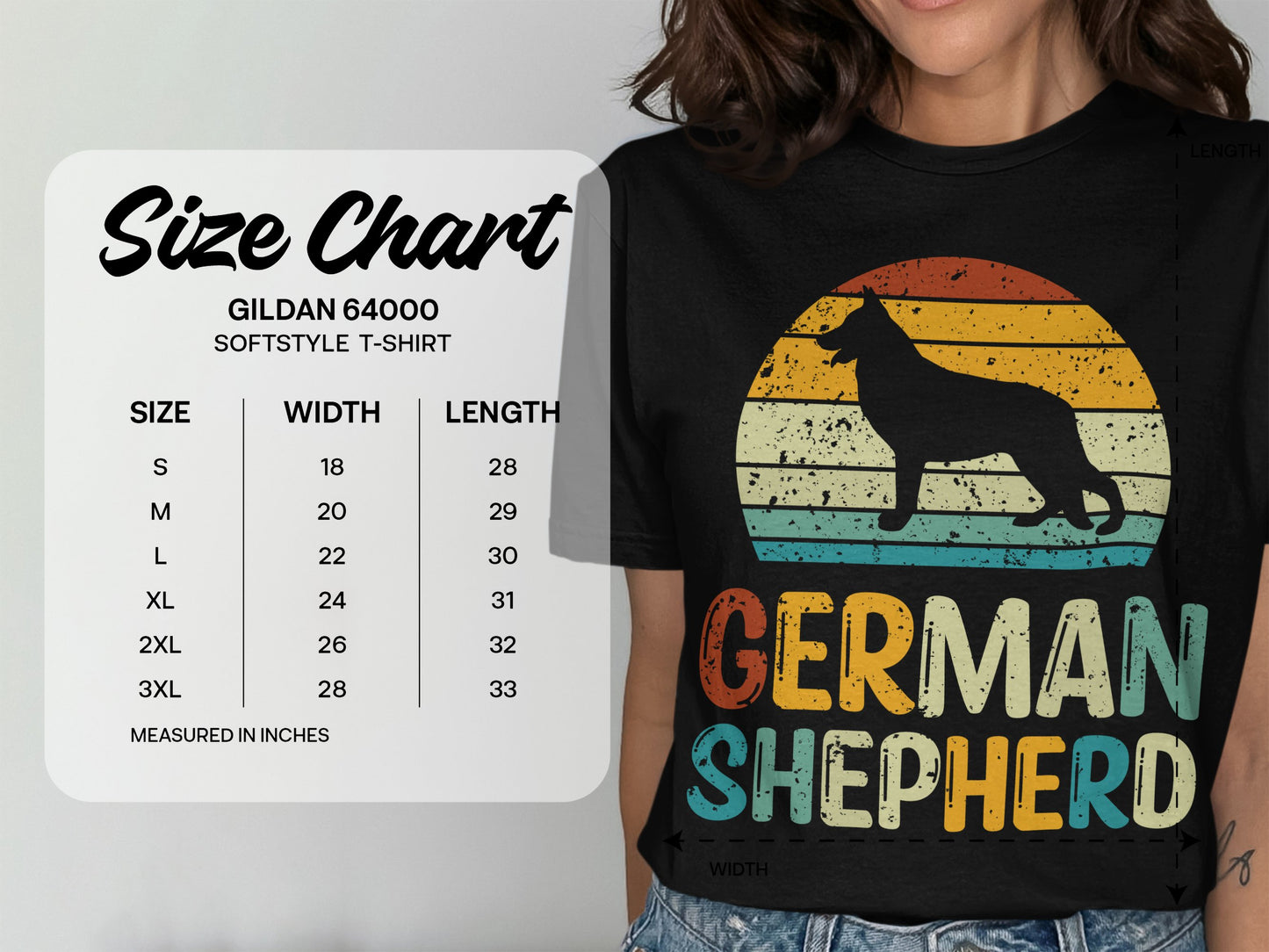 German Shepherd Retro Sunset Unisex Softstyle Tee