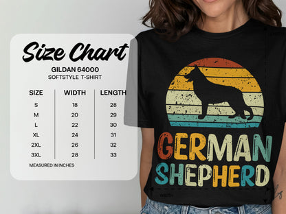 German Shepherd Retro Sunset Unisex Softstyle Tee