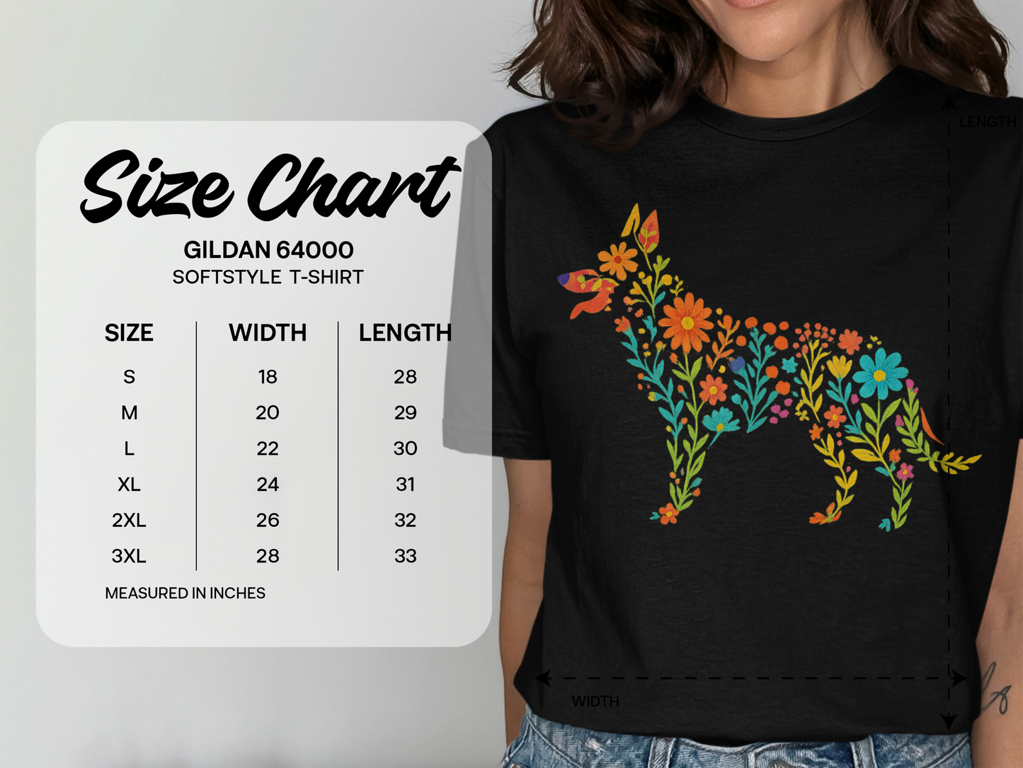 Floral German Shepherd Silhouette Softstyle Tee