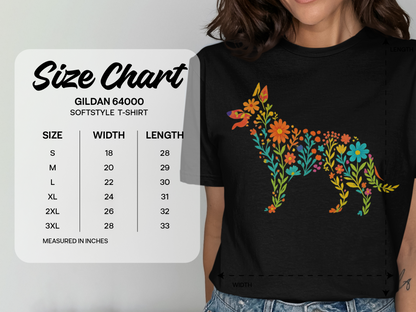 Floral German Shepherd Silhouette Softstyle Tee