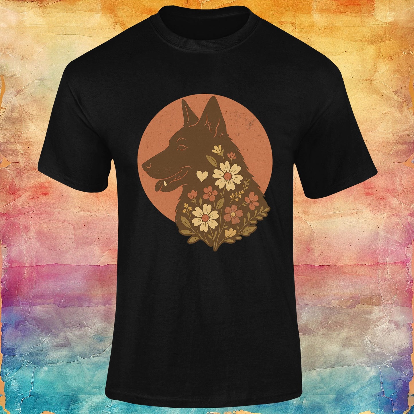 Retro Floral German Shepherd Silhouette Softstyle Tee