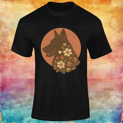 Retro Floral German Shepherd Silhouette Softstyle Tee