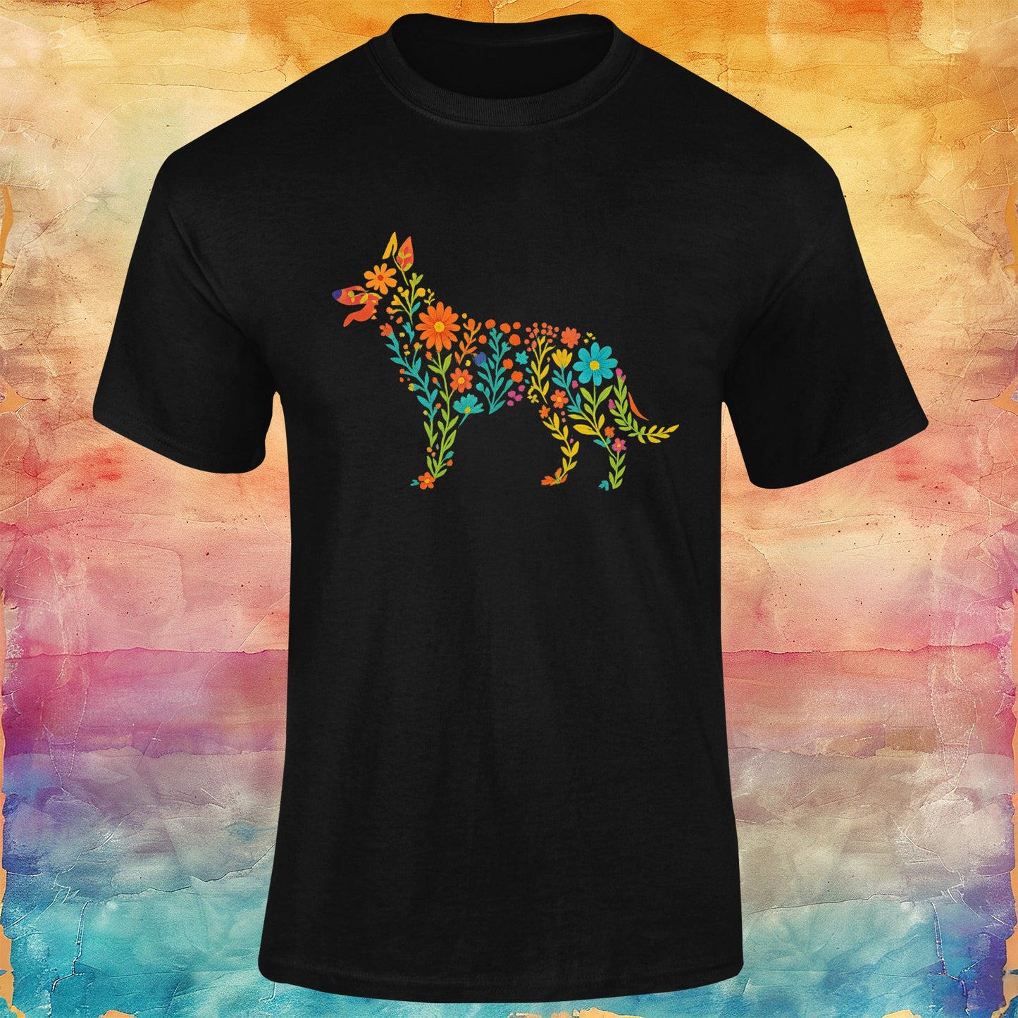 Floral German Shepherd Silhouette Softstyle Tee