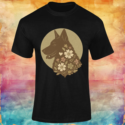 Vintage Floral German Shepherd Silhouette Softstyle Tee