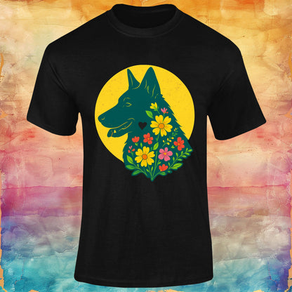 Floral German Shepherd Silhouette Softstyle Tee