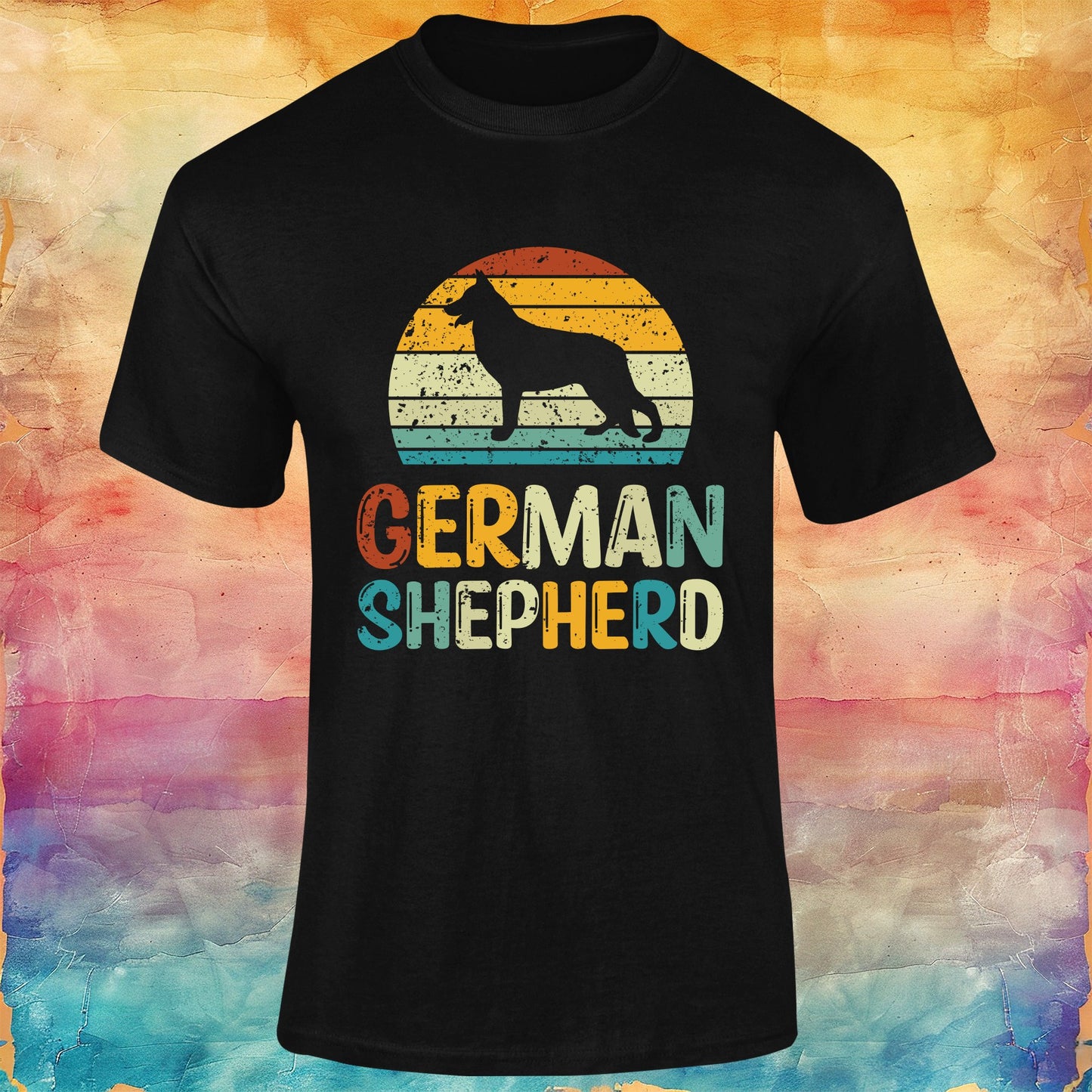 German Shepherd Retro Sunset Unisex Softstyle Tee