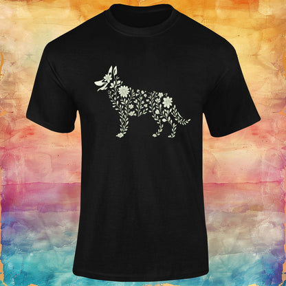 Floral German Shepherd Silhouette Softstyle Tee