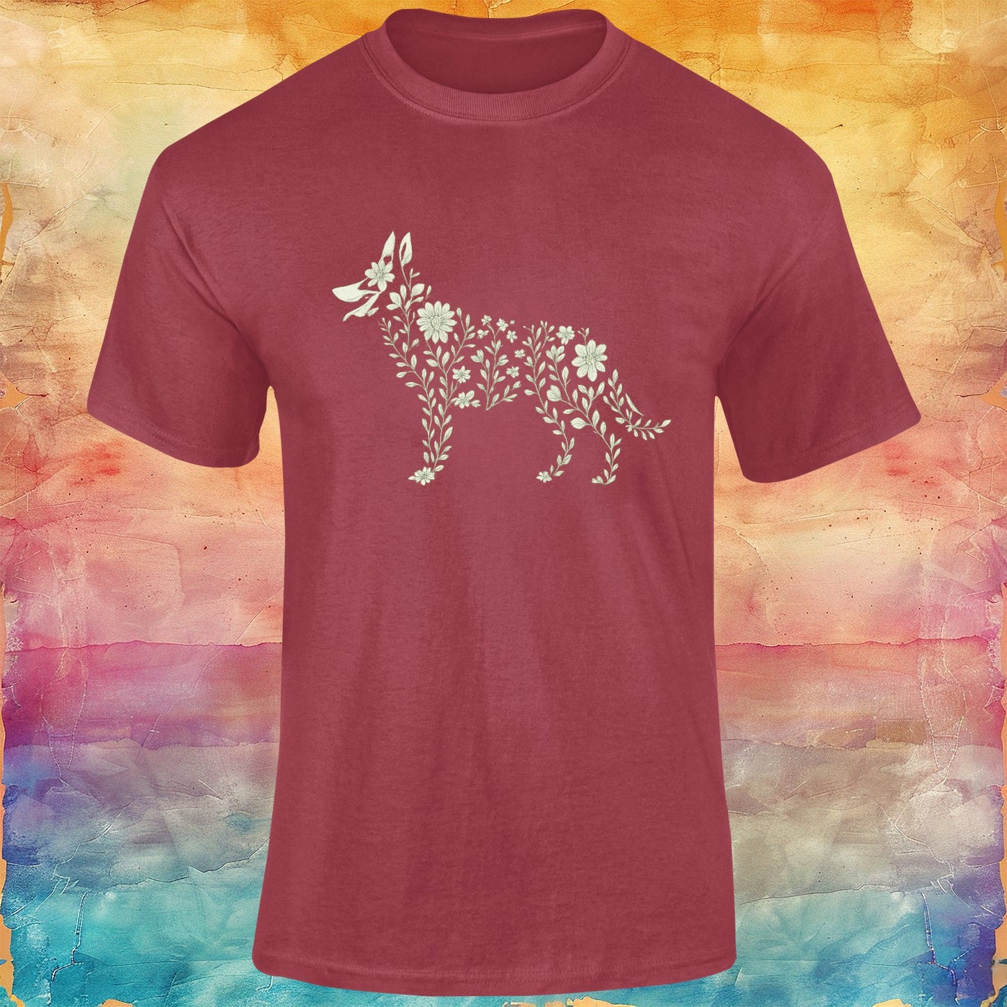 Floral German Shepherd Silhouette Softstyle Tee