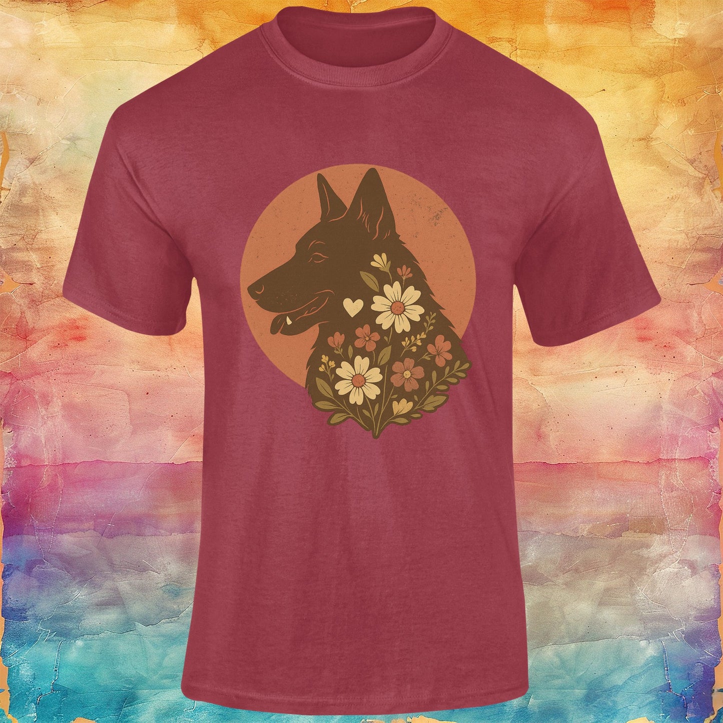 Retro Floral German Shepherd Silhouette Softstyle Tee