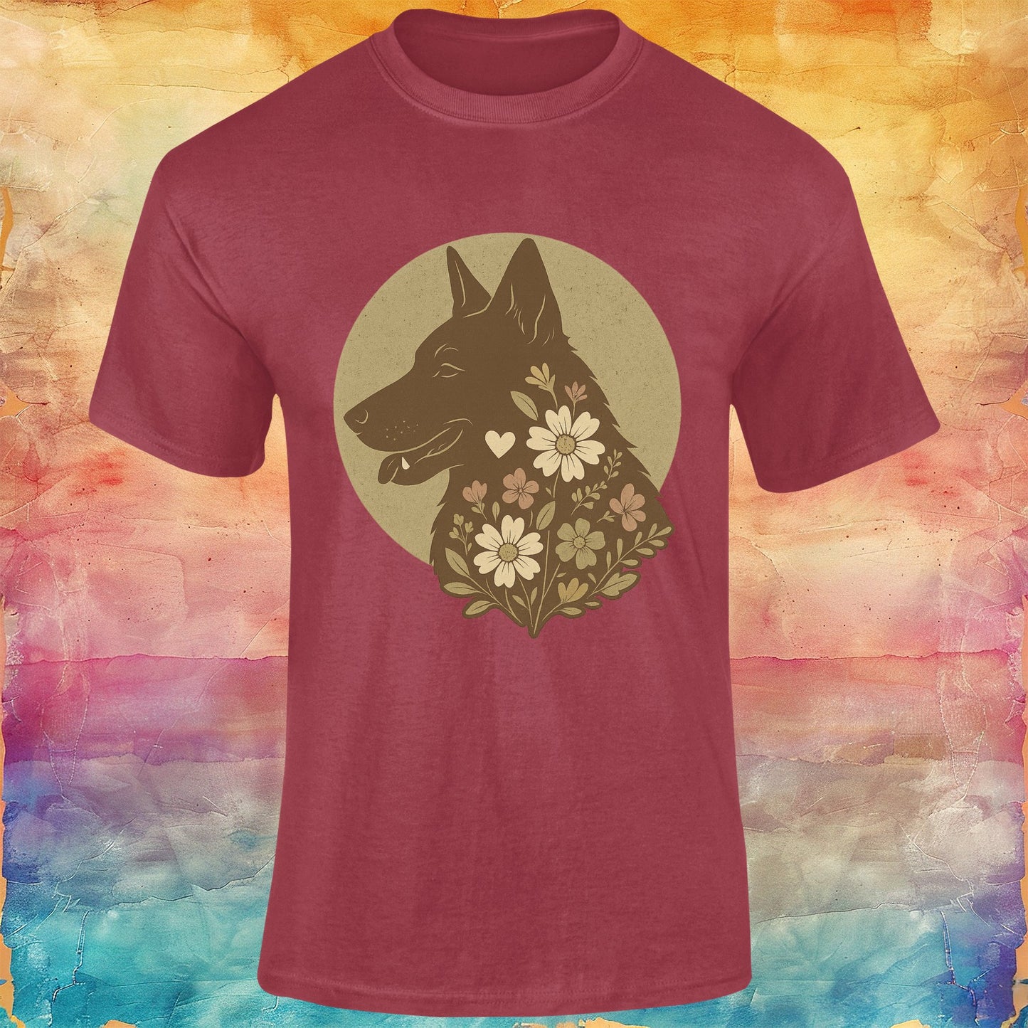 Vintage Floral German Shepherd Silhouette Softstyle Tee