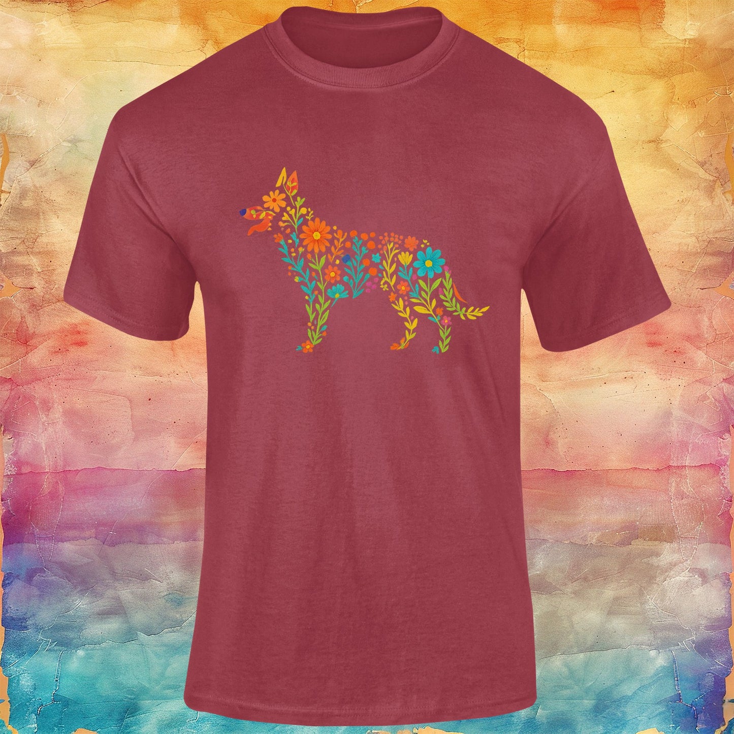 Floral German Shepherd Silhouette Softstyle Tee