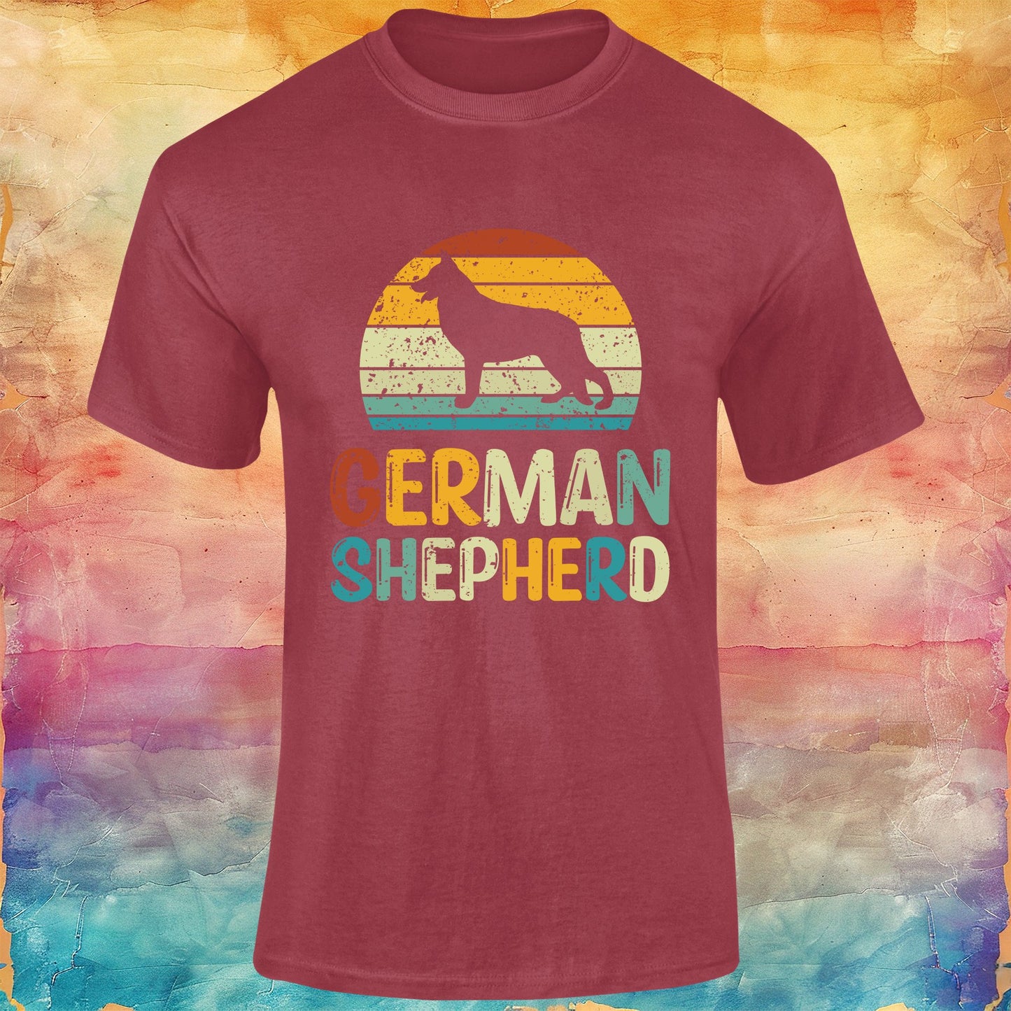 German Shepherd Retro Sunset Unisex Softstyle Tee