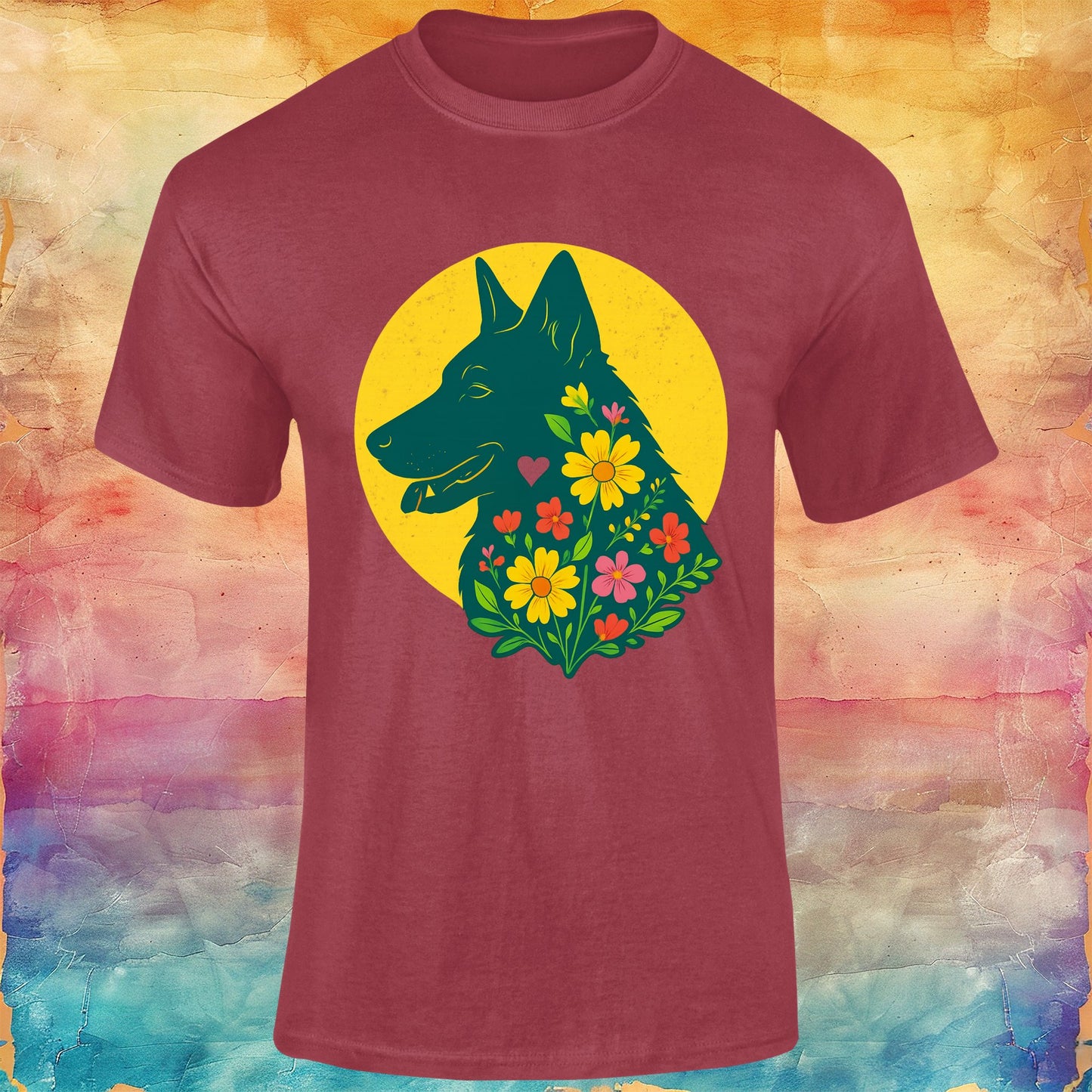 Floral German Shepherd Silhouette Softstyle Tee
