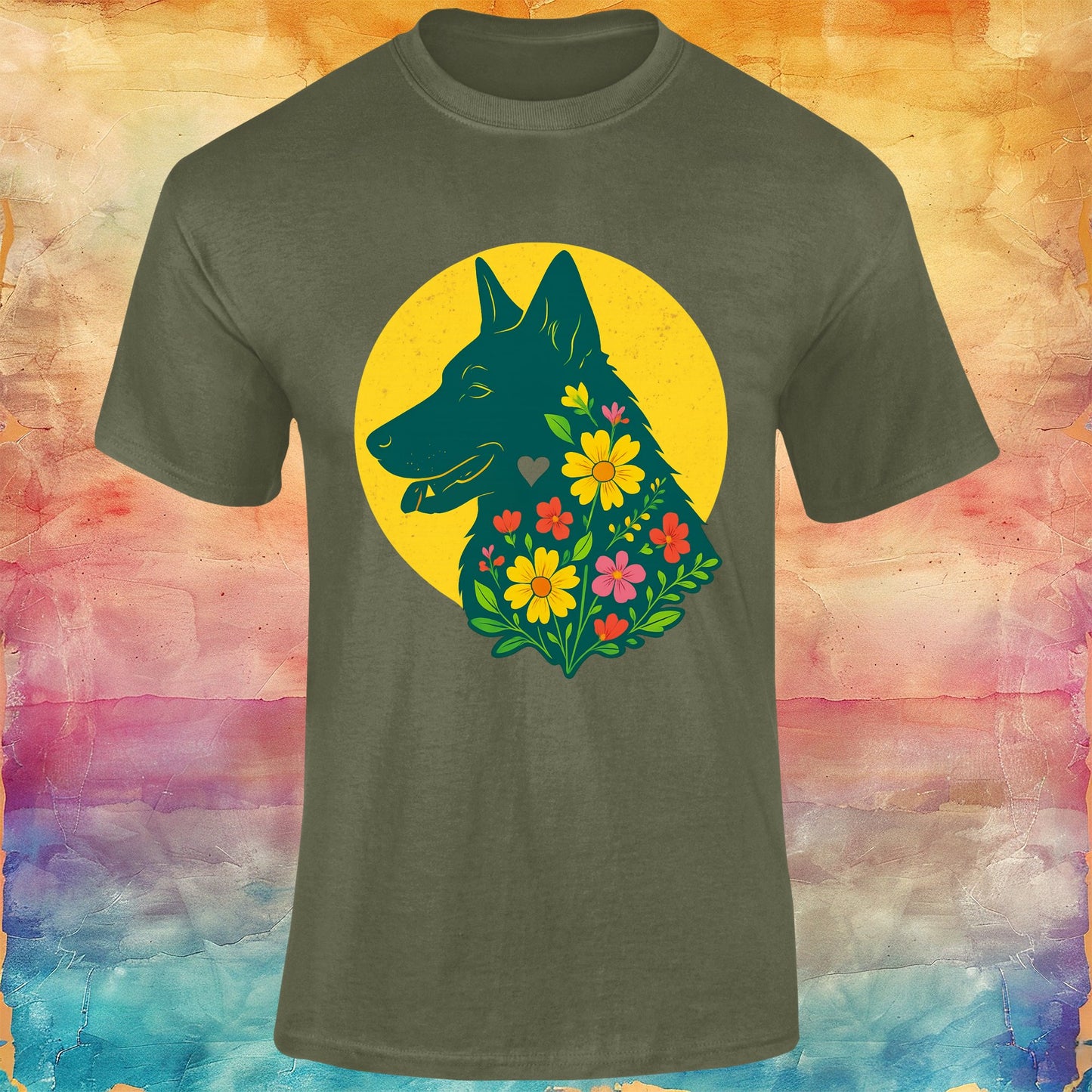Floral German Shepherd Silhouette Softstyle Tee