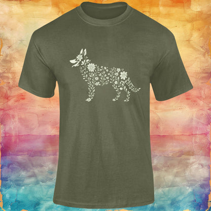 Floral German Shepherd Silhouette Softstyle Tee