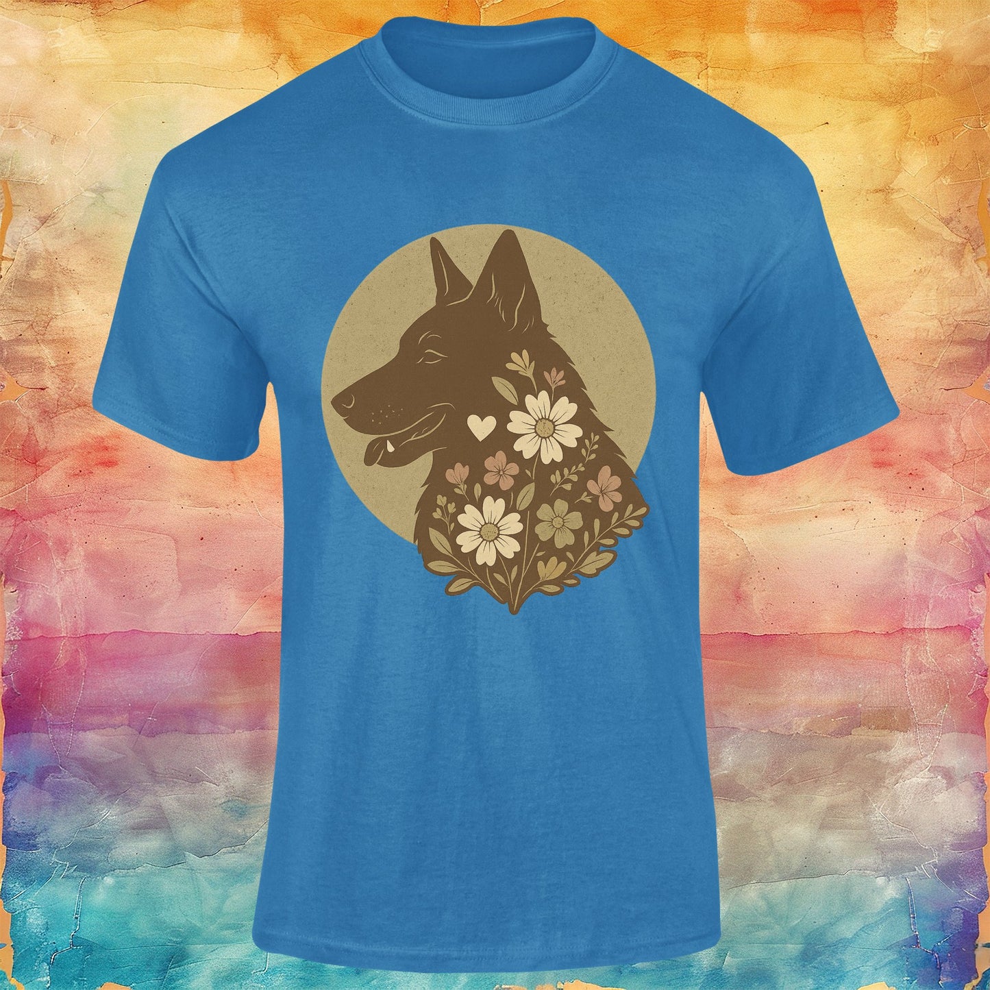 Vintage Floral German Shepherd Silhouette Softstyle Tee