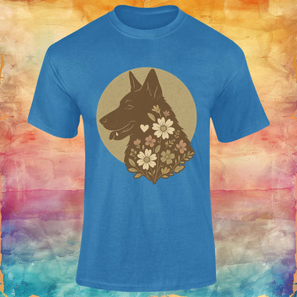 Vintage Floral German Shepherd Silhouette Softstyle Tee