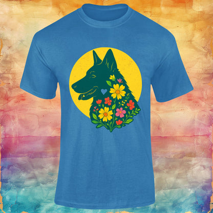 Floral German Shepherd Silhouette Softstyle Tee