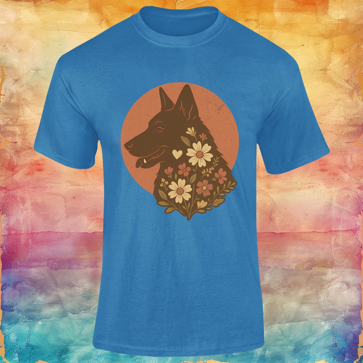 Retro Floral German Shepherd Silhouette Softstyle Tee