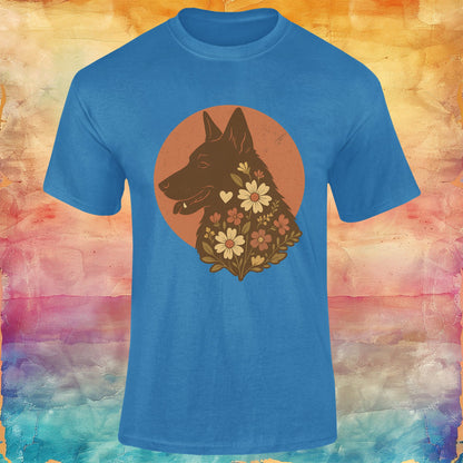 Retro Floral German Shepherd Silhouette Softstyle Tee
