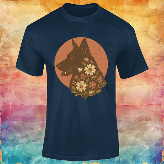 Retro Floral German Shepherd Silhouette Softstyle Tee