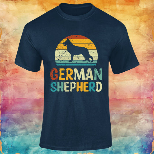 German Shepherd Retro Sunset Unisex Softstyle Tee
