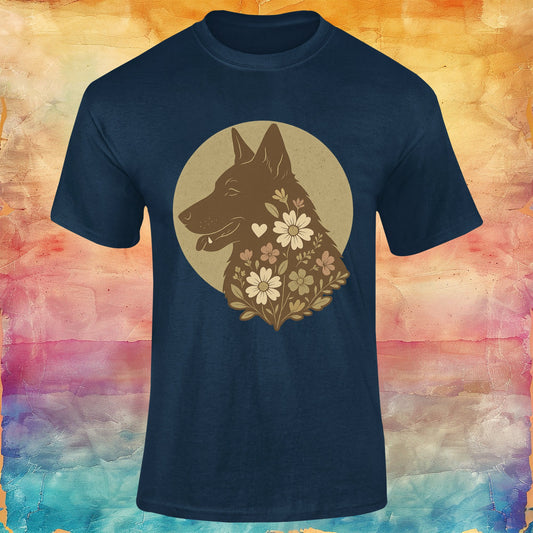 Vintage Floral German Shepherd Silhouette Softstyle Tee